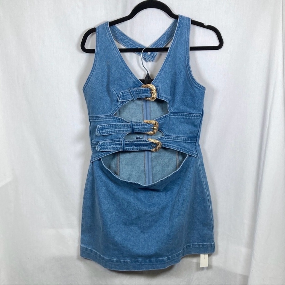 Commense Blue Backless Denim Dress